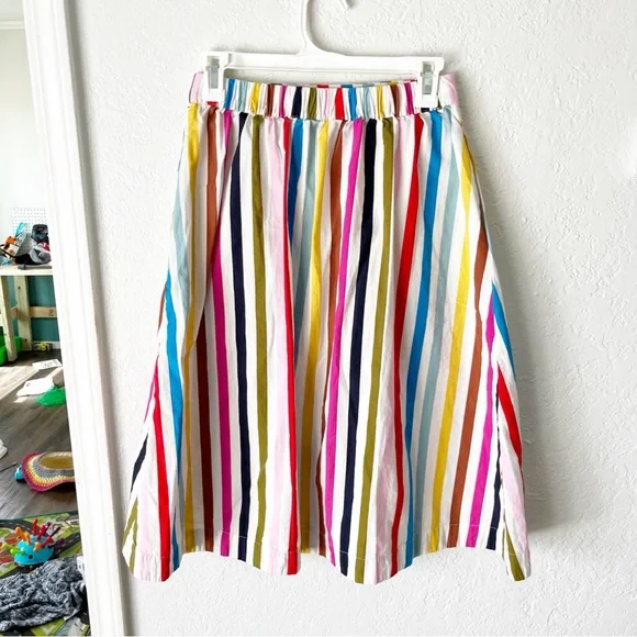Boden Skirt Women's 4P Petite Hattie Poplin Rainbow Stripe Midi Dopamine Kidcore - Picture 3 of 8